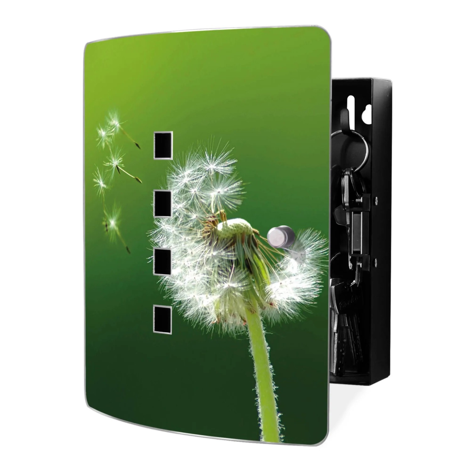 Bild von Banjado Design Schlüsselkasten Aus Edelstahl Für 10 Schlüssel 24x21,5x7cm Mit Magnetverschluss Motiv Pusteblume