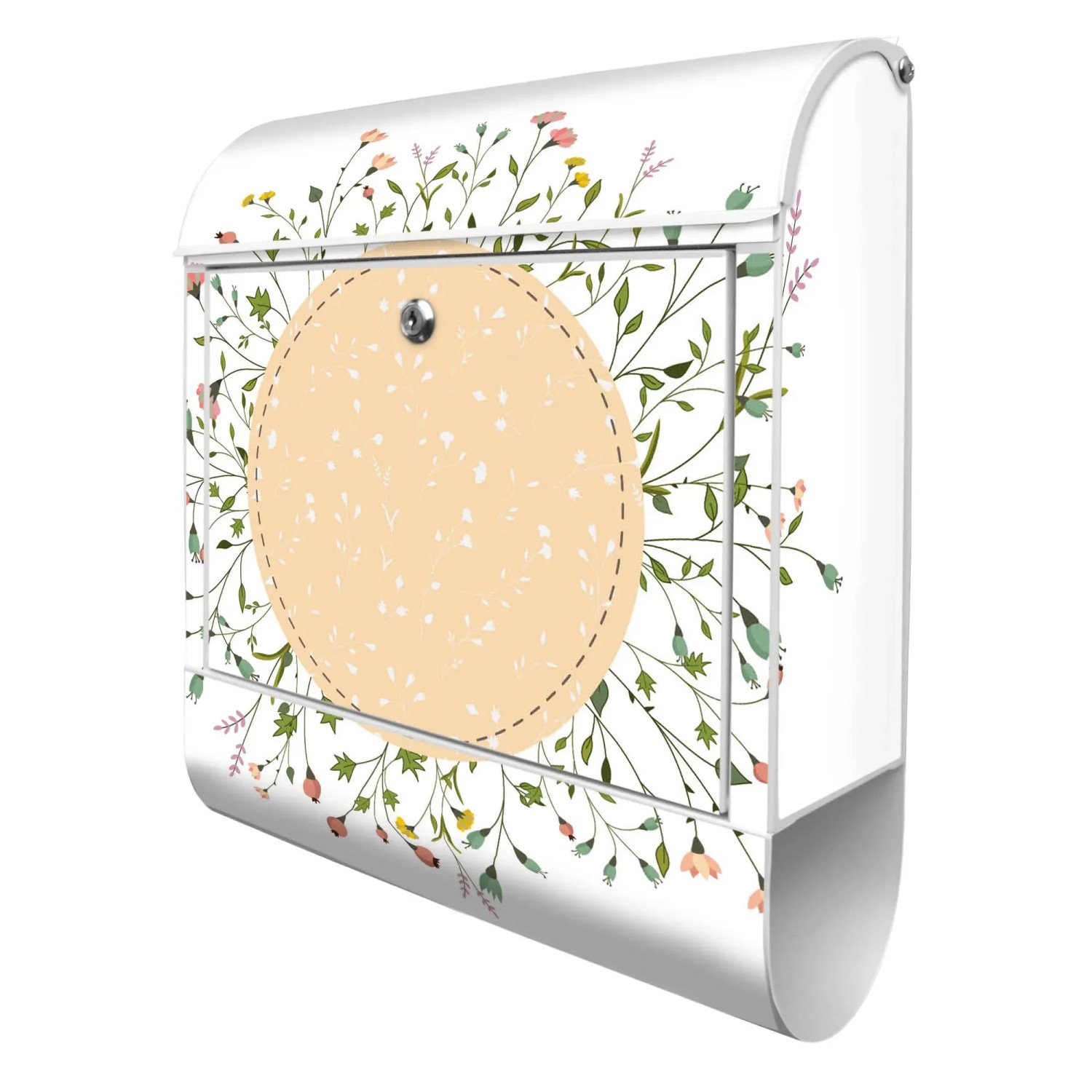 Bild von Banjado Design Briefkasten Weiß Pulverbeschichtet 39x47x14cm 2 Schlüssel Mit Zeitungsfach Motiv Wt Blumenkranz