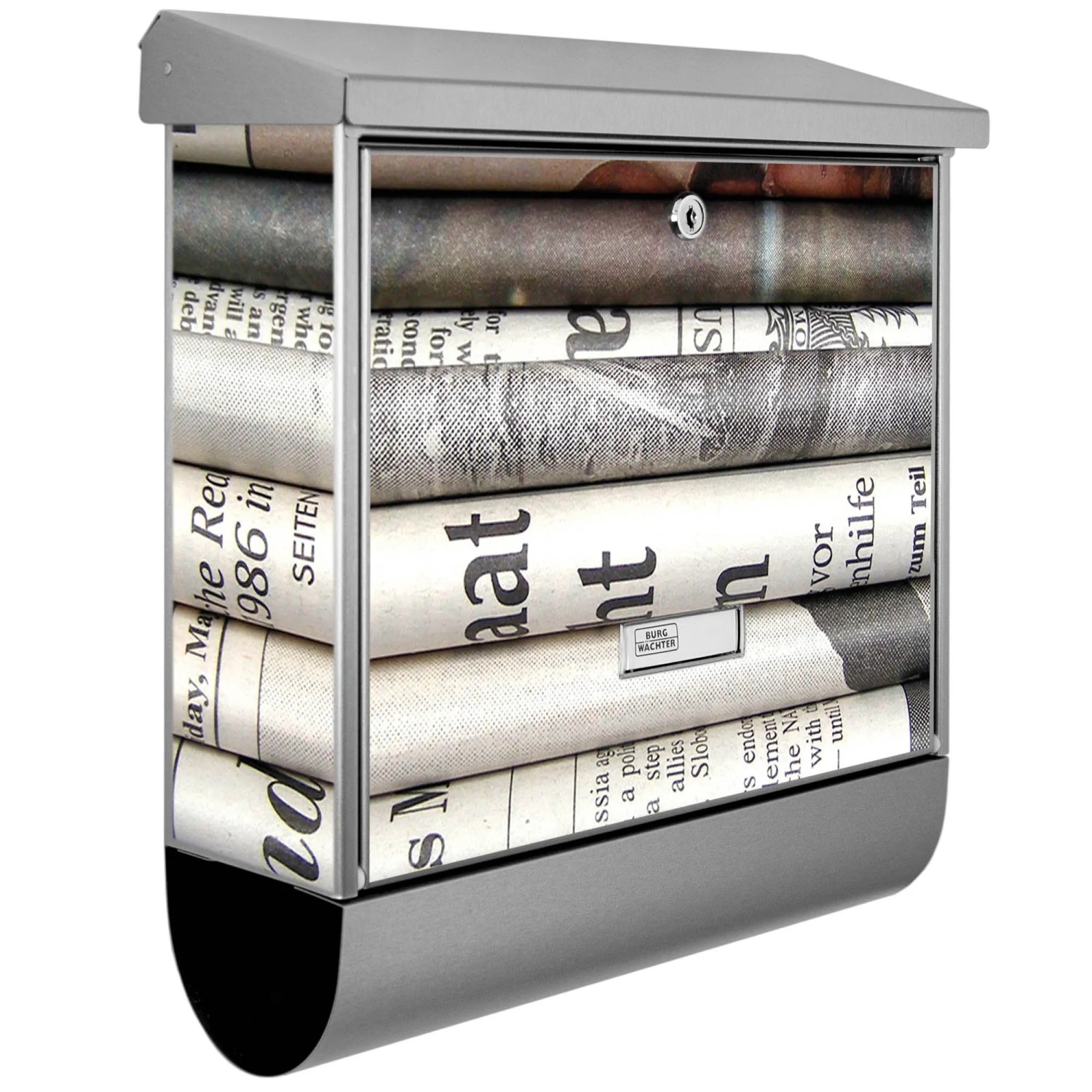 Bild von Banjado Briefkasten Edelstahl 38x39x12cm Mit Zeitungsfach Inkl. Montagematerial Motiv Zeitungen
