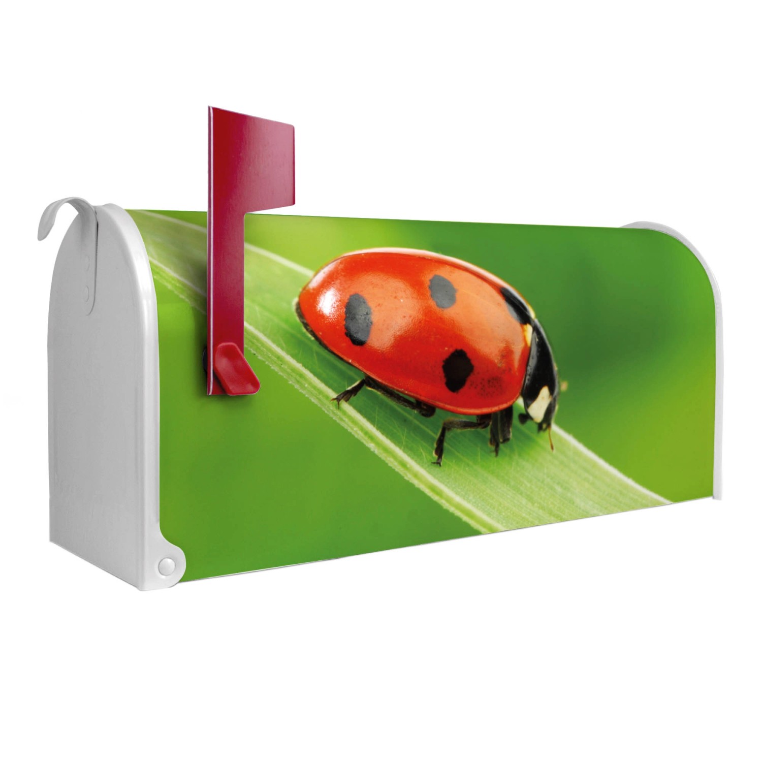 Bild von Banjado Amerikanischer Briefkasten Weiß 48x22x16cm US Mailbox Letterbox Postkasten Stahl Pulverbeschichtet Motiv Marienkäfer