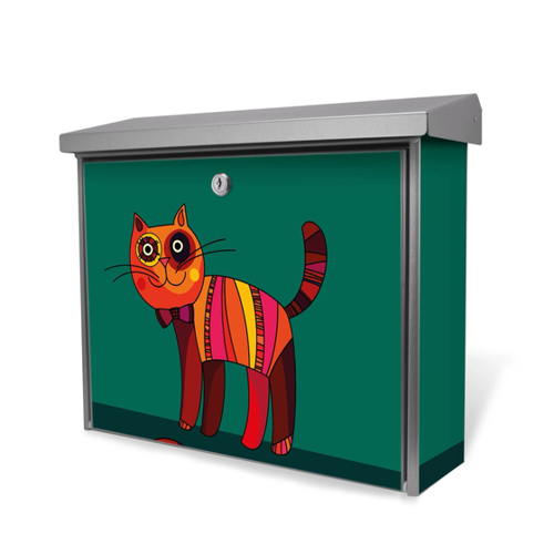 Bild von Banjado Briefkasten Edelstahl mit Motiv Orange Katze