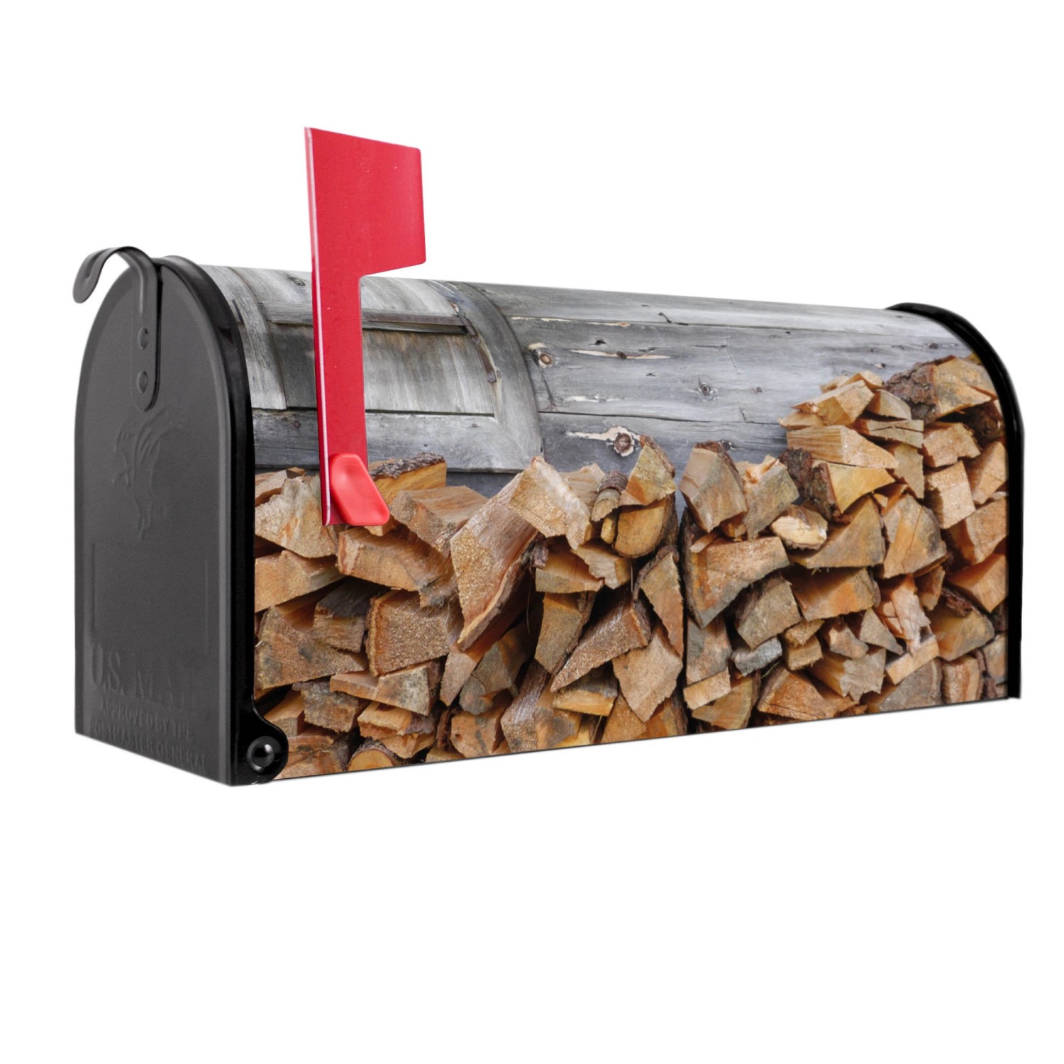Bild von Banjado Amerikanischer Briefkasten Schwarz 48x22x16cm US Mailbox Letterbox Postkasten Stahl Pulverbeschichtet Motiv Feuerholz