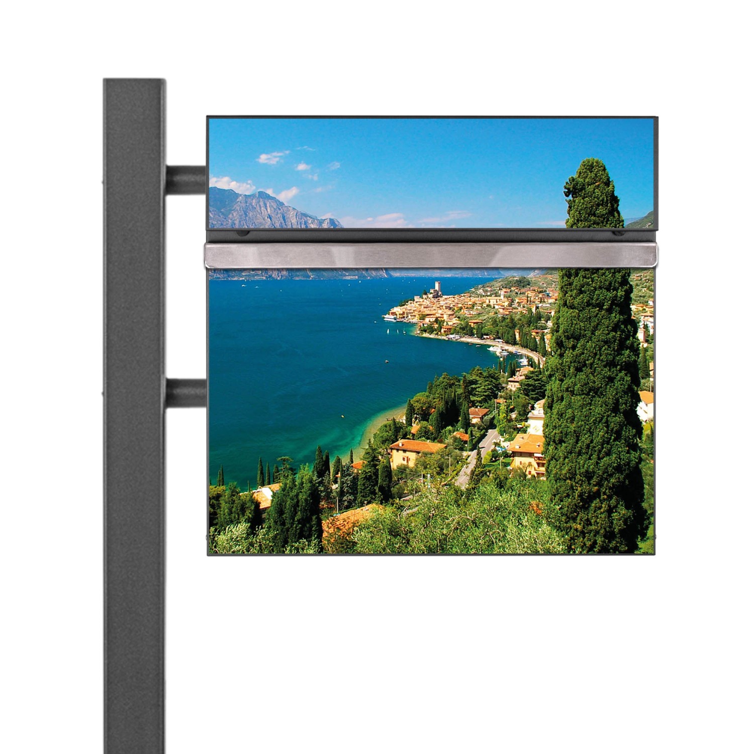 Bild von Banjado Standbriefkasten Anthrazit 45x120x16.5cm Groß Inkl. Montagematerial & 2 Schlüsseln Motiv Gardasee