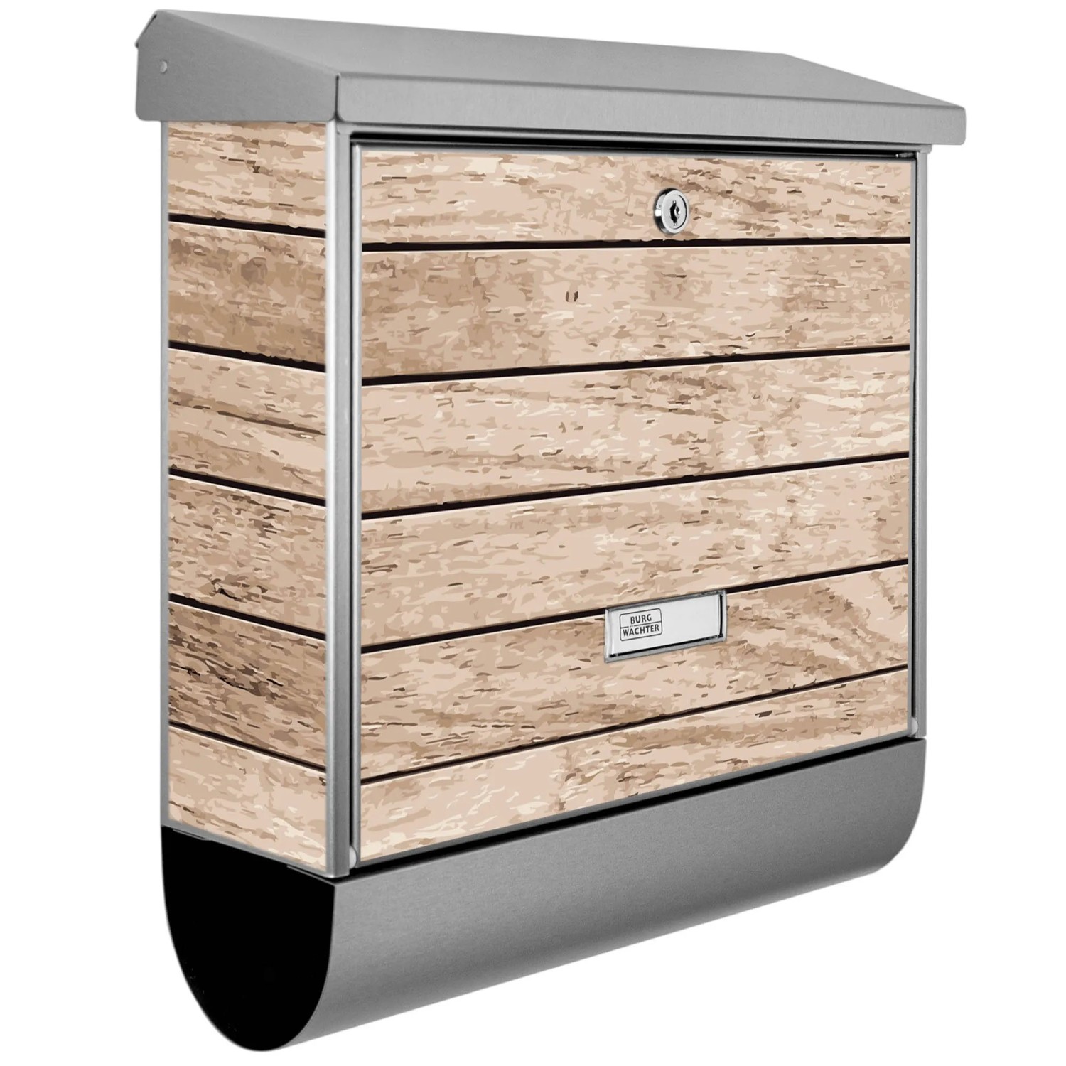 Bild von Banjado Briefkasten Edelstahl 38x39x12cm Mit Zeitungsfach Inkl. Montagematerial Motiv Blasse Holzlatten