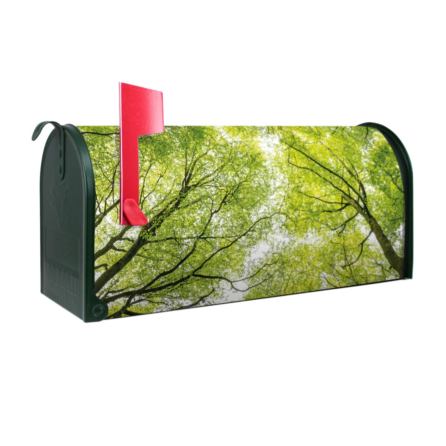 Bild von Banjado Amerikanischer Briefkasten Grün 48x22x16cm US Mailbox Letterbox Postkasten Stahl Pulverbeschichtet Motiv Zwischen Bäumen