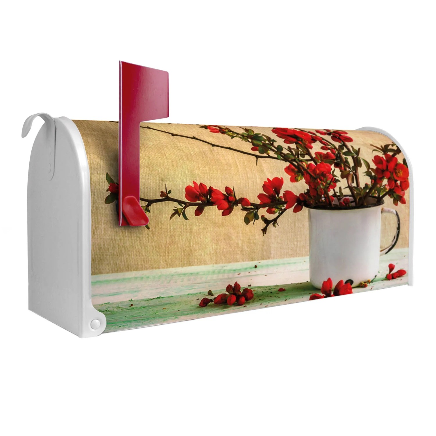 Bild von Banjado Amerikanischer Briefkasten Weiß 48x22x16cm US Mailbox Letterbox Postkasten Stahl Pulverbeschichtet Motiv Berberitzen