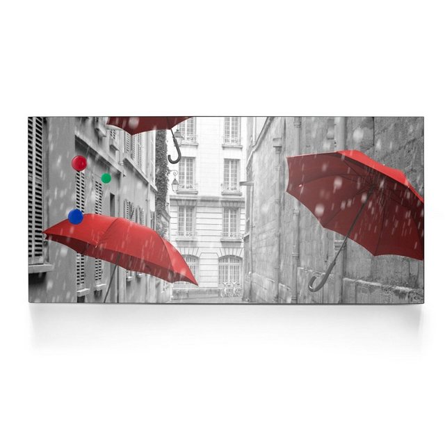 Bild von Banjado Magnettafel 78x37cm Magnetwand  Schwarz Aus Metall Magnetpinnwand Pinnwand Inkl. 4 Magnete Motiv Rote Schirme
