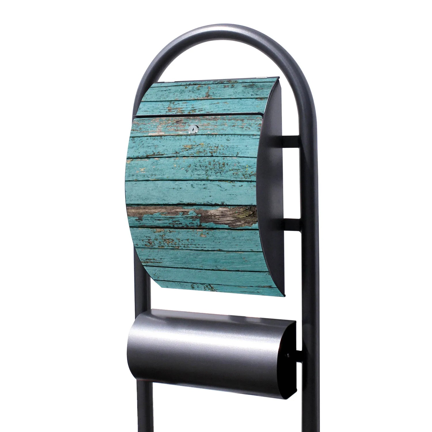 Bild von Banjado Standbriefkasten Hammerschlag Optik Größe 150x47x22cm Postkasten Freistehend Mit Zeitungsfach Motiv Blaue Holzlatten