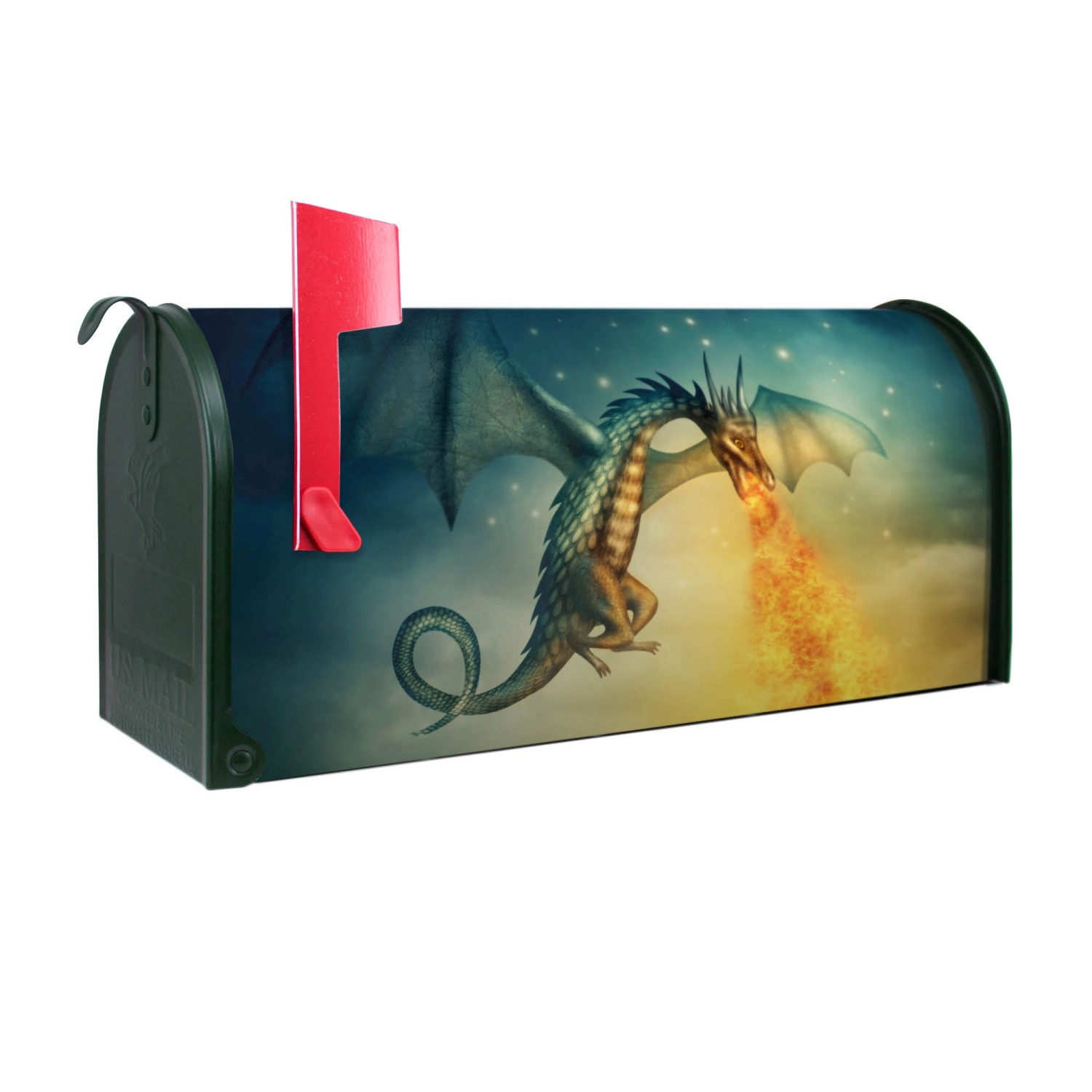 Bild von Banjado Amerikanischer Briefkasten Grün 48x22x16cm US Mailbox Letterbox Postkasten Stahl Pulverbeschichtet Motiv Drachen