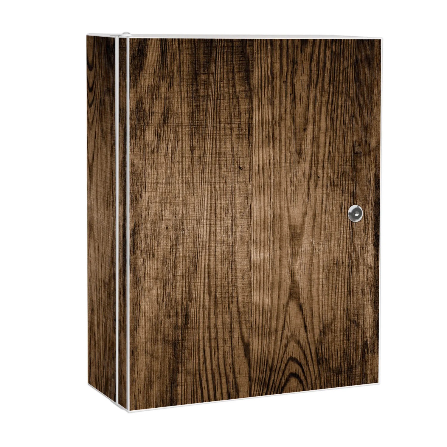 Bild von Banjado XXL Medizinschrank Abschliessbar 35x46x15cm Arzneischrank Weiß Aus Metall Mit Motiv Maserung Dunkel