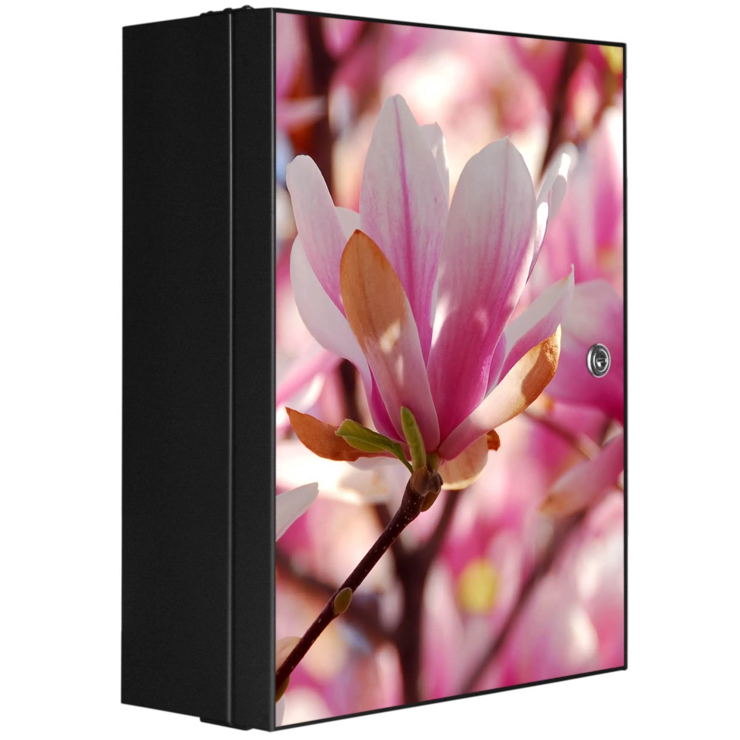 Bild von Banjado XXL Medizinschrank Abschliessbar 35x46x15cm Arzneischrank Anthrazit Aus Metall Front Mit Motiv Magnolia