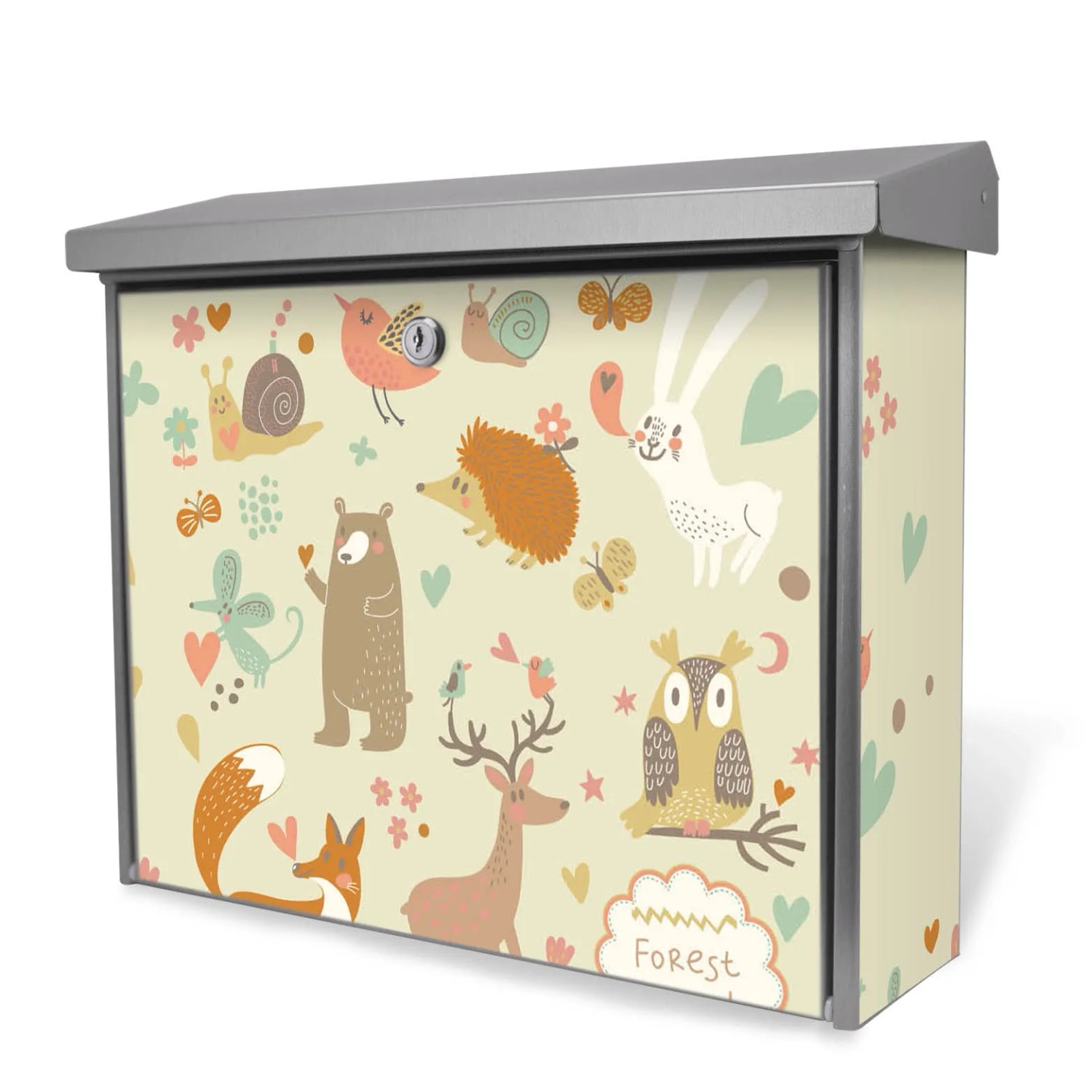 Bild von Banjado Briefkasten Edelstahl 38.5x31.5x12cm Ohne Zeitungsfach Inkl. Montagematerial Motiv Waldtiere