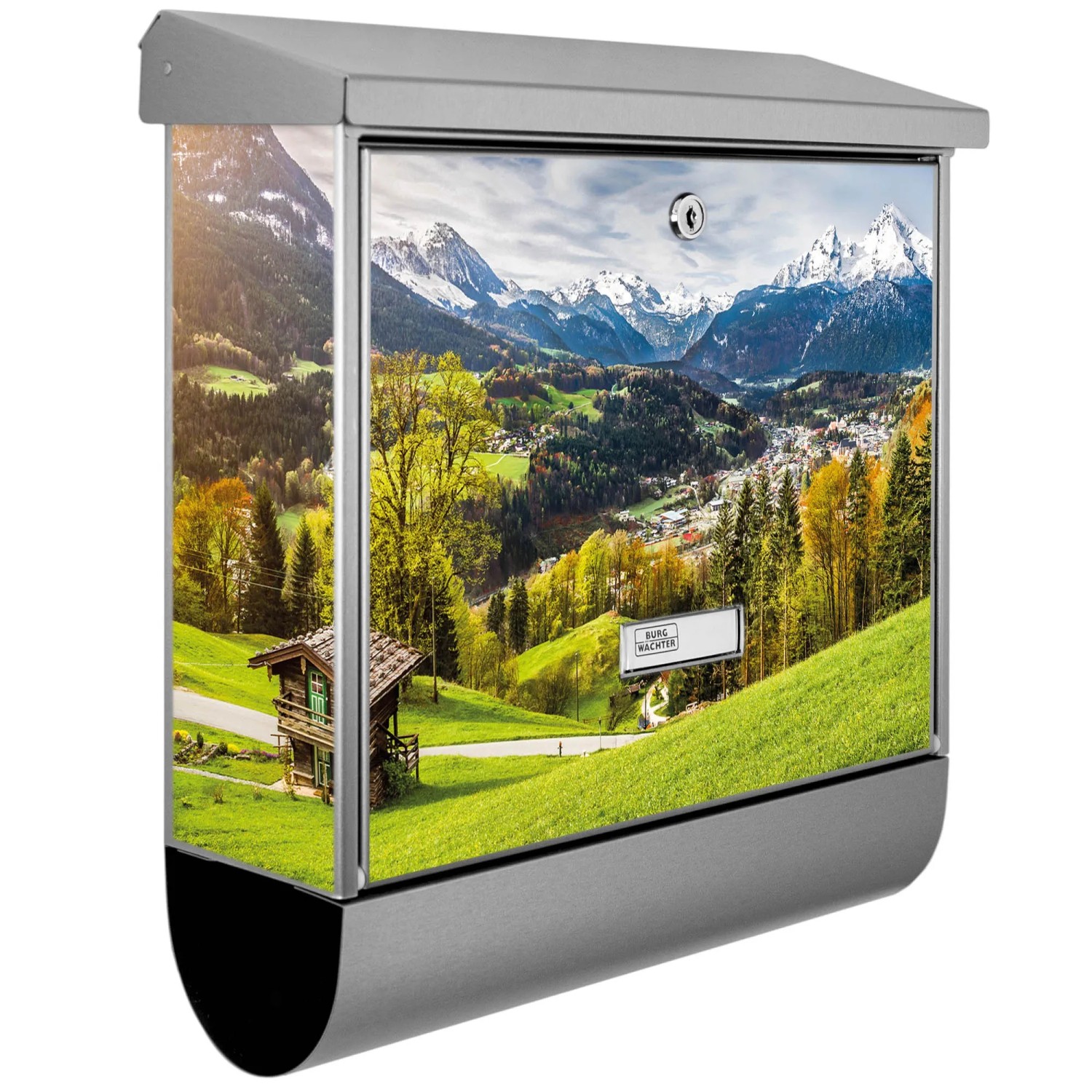 Bild von Banjado Briefkasten Edelstahl 38x39x12cm Mit Zeitungsfach Inkl. Montagematerial Motiv Berchtesgadener Land