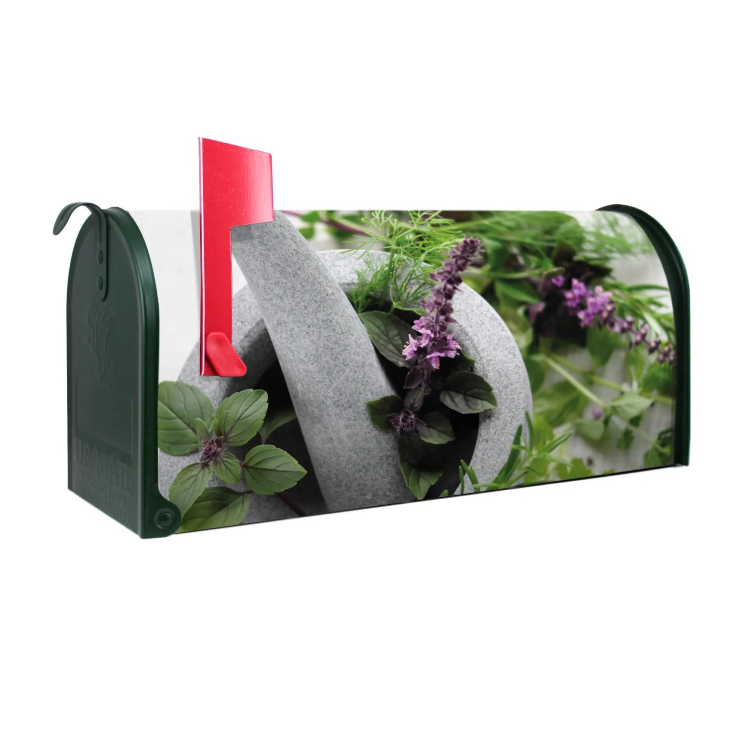 Bild von Banjado Amerikanischer Briefkasten Grün 48x22x16cm US Mailbox Letterbox Postkasten Stahl Pulverbeschichtet Motiv Kräuter