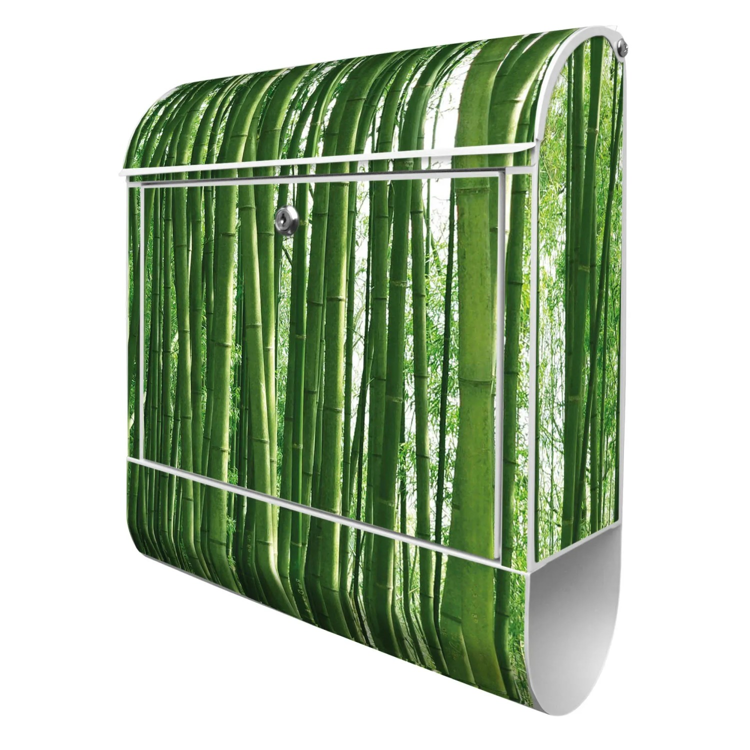 Bild von Banjado Design Briefkasten Weiß Pulverbeschichtet 39x47x14cm 2 Schlüssel Mit Zeitungsfach Motiv Bambus
