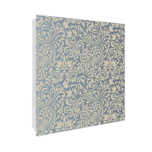 Bild von Banjado Großer Schlüsselkasten Glas 30x30cm Weiß Scharnier Links 50 Haken Beschreibbar Magnetisch Motiv Blaues Ornament