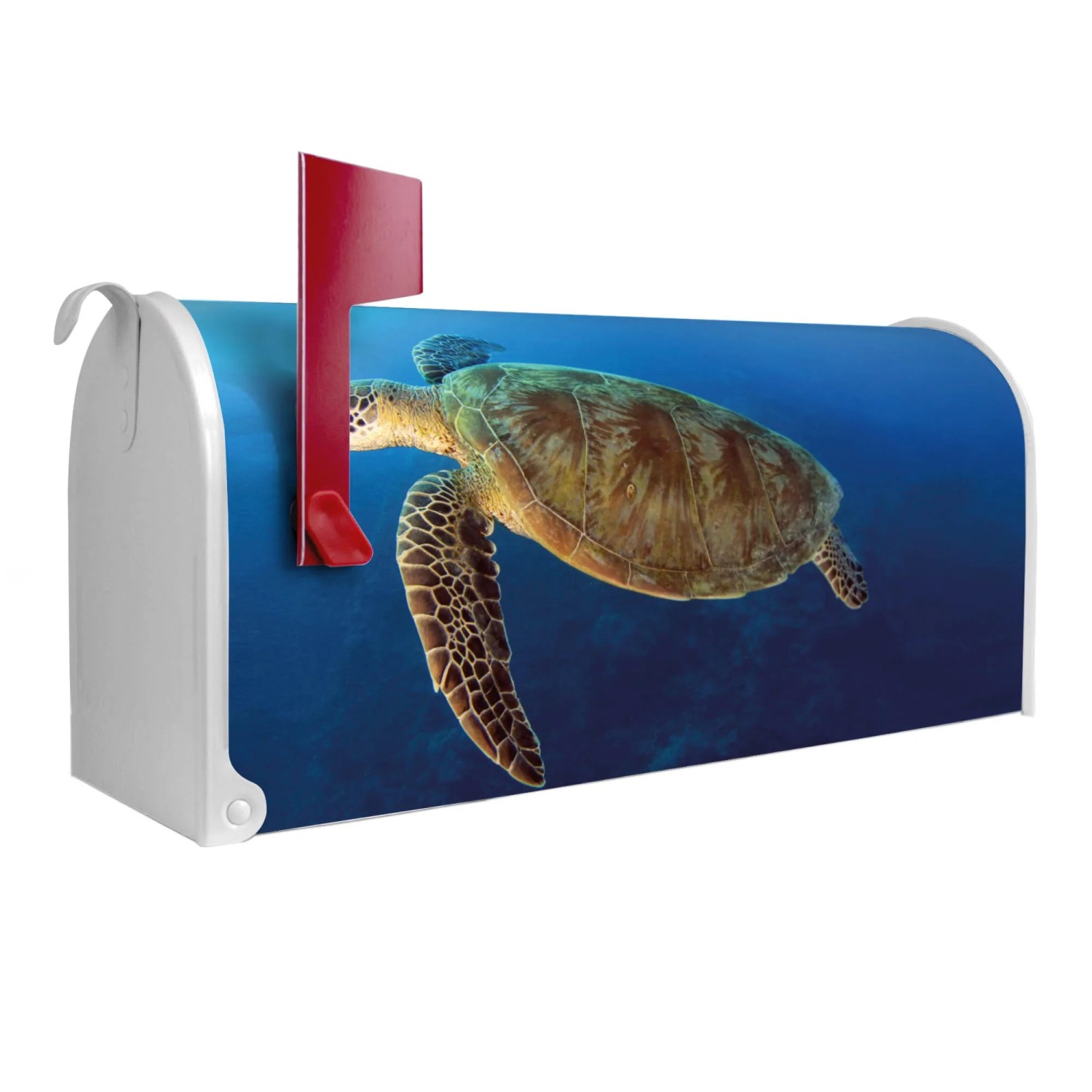 Bild von Banjado Amerikanischer Briefkasten Weiß 48x22x16cm US Mailbox Letterbox Postkasten Stahl Pulverbeschichtet Motiv Wasserschildkröte