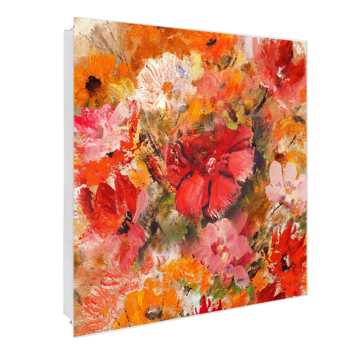 Bild von Banjado Großer Schlüsselkasten Glas 30x30cm Weiß Scharnier Links 50 Haken Beschreibbar Magnetisch Motiv Fallende Blumen