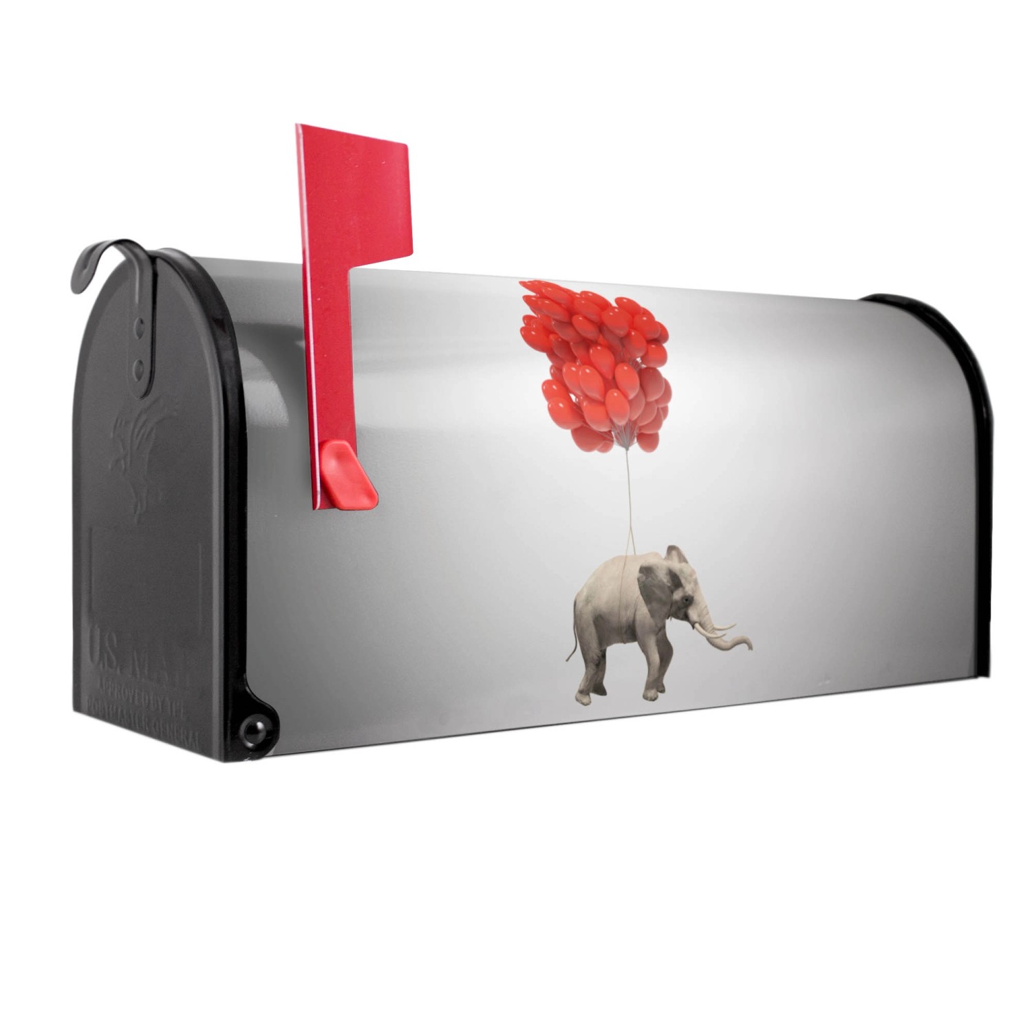 Bild von Banjado Amerikanischer Briefkasten Schwarz 48x22x16cm US Mailbox Letterbox Postkasten Stahl Pulverbeschichtet Motiv Fliegender Elefant