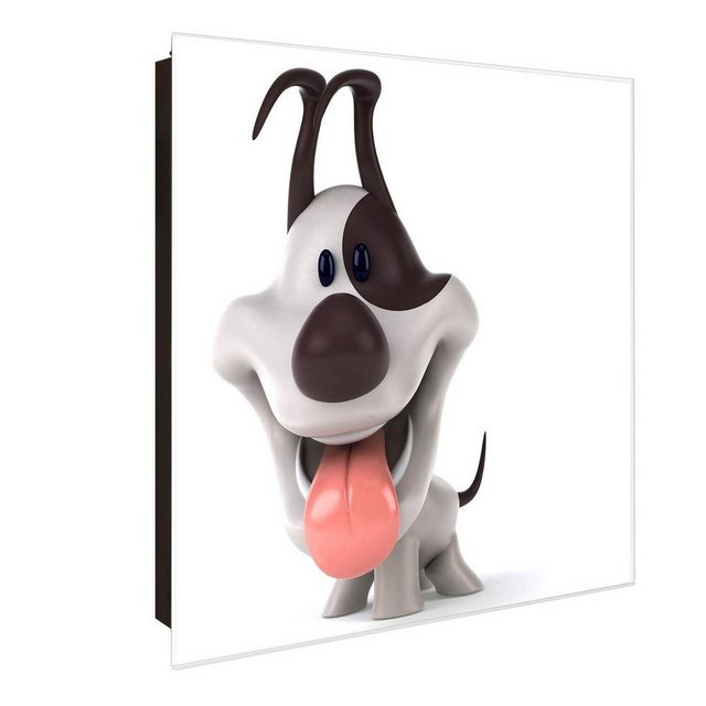 Bild von Banjado Großer Schlüsselkasten Glas 30x30cm Schwarz Scharnier Rechts 50 Haken Beschreibbar Magnetisch Motiv Comic-Hund
