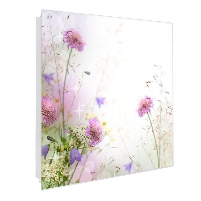 Bild von Banjado Großer Schlüsselkasten Glas 30x30cm Weiß Scharnier Links 50 Haken Beschreibbar Magnetisch Motiv Glitzernde Wiese