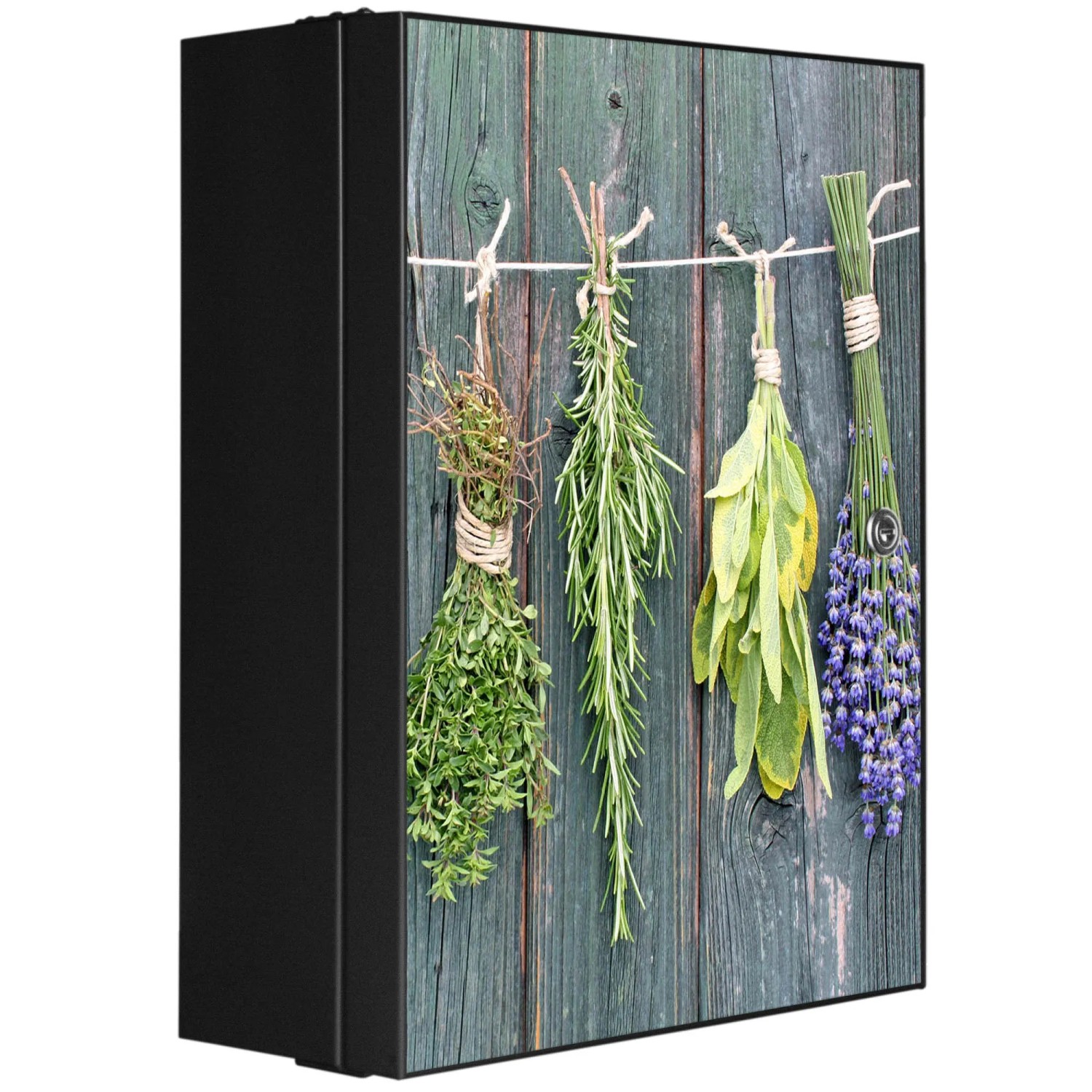Bild von Banjado XXL Medizinschrank Abschliessbar 35x46x15cm Arzneischrank Anthrazit Aus Metall Front Mit Motiv Acht Kräuter