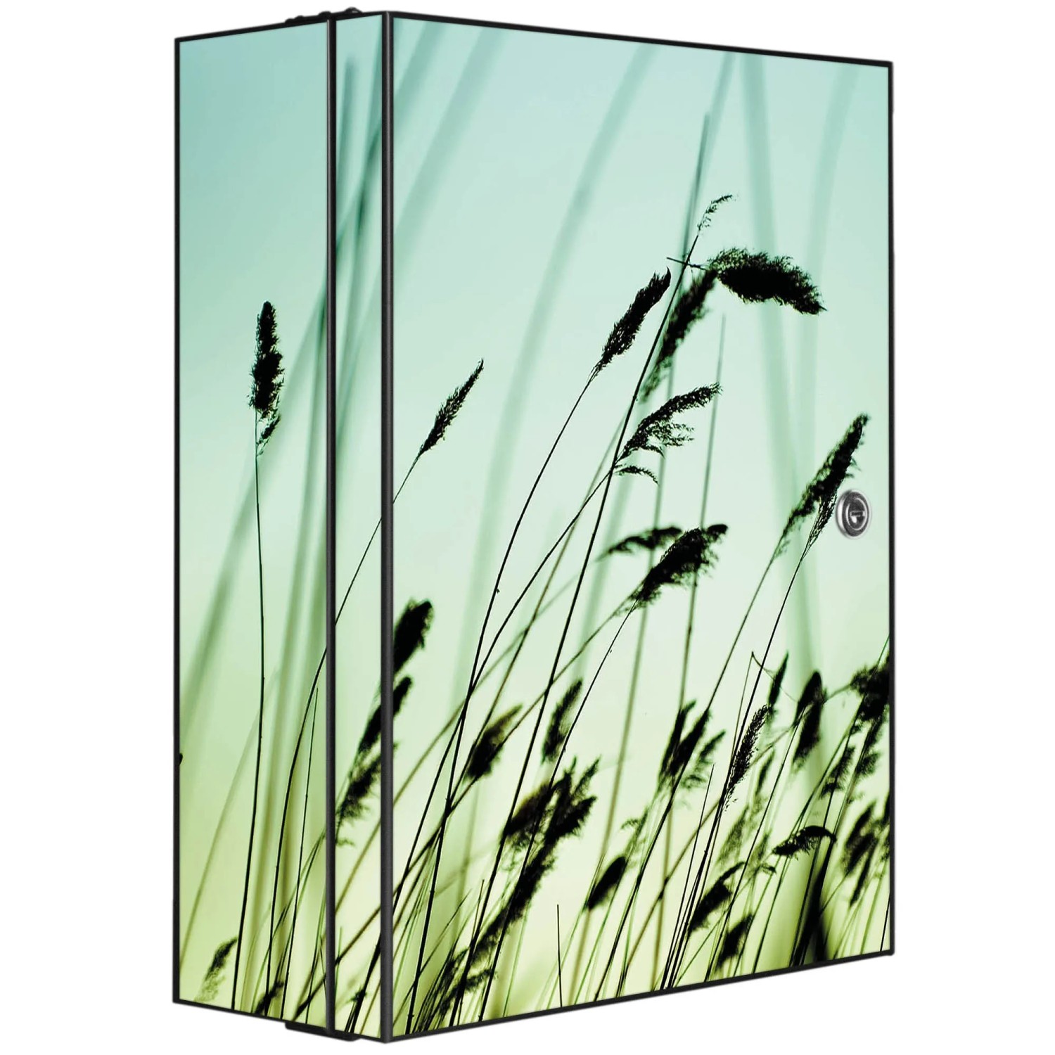Bild von Banjado XXL Medizinschrank Abschliessbar 35x46x15cm Arzneischrank Anthrazit Aus Metall Mit Motiv Gräser