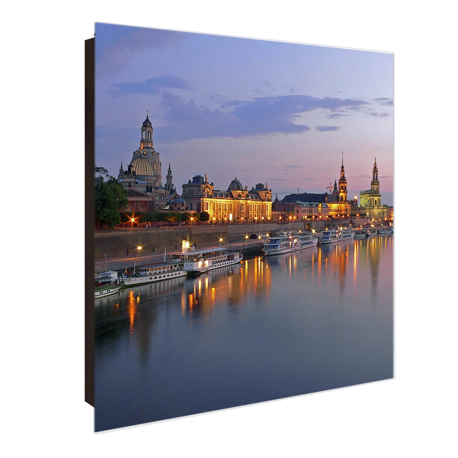 Bild von Banjado Großer Schlüsselkasten Glas 30x30cm Schwarz Scharnier Rechts 50 Haken Beschreibbar Magnetisch Motiv Dresden