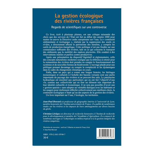 Bild von La gestion écologique des rivières françaises: Ein Blick auf das Werk von Jean-Paul Bravard