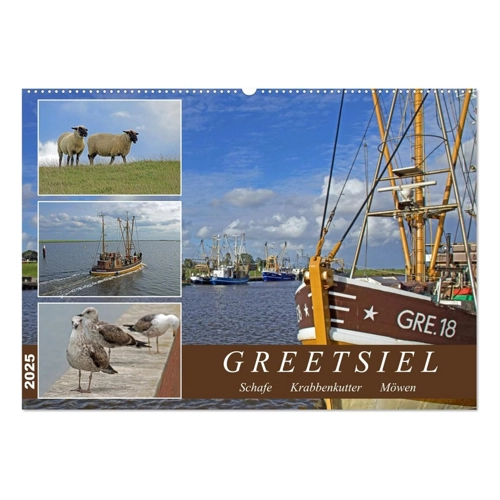Bild von GREETSIEL - Schafe - Krabbenkutter - Möwen (Wandkalender 2025 DIN A2 quer)