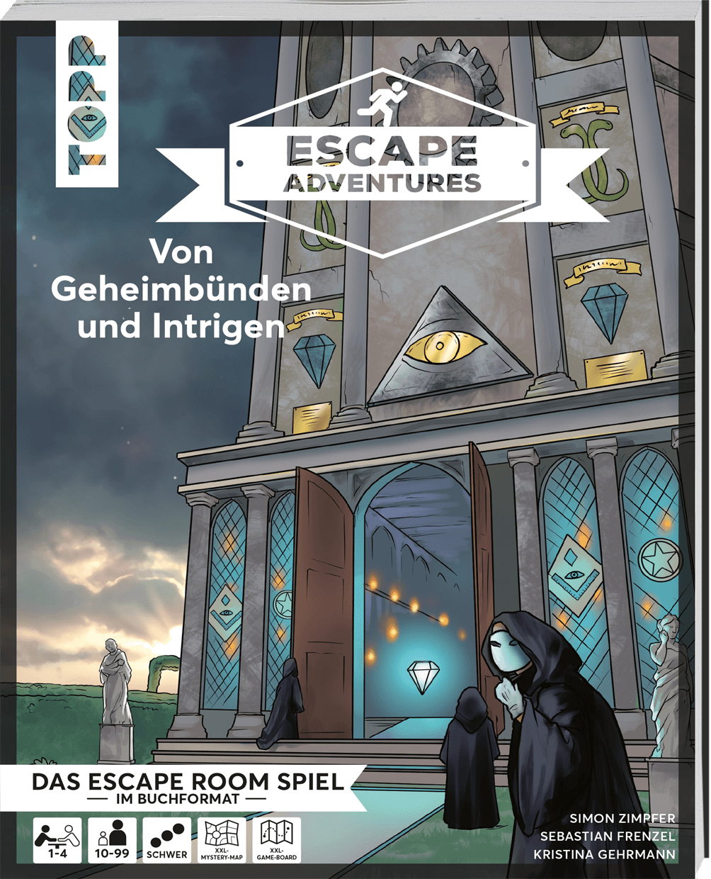 Bild von Escape Adventures – Von Geheimbünden und Intrigen: Das ultimative Escape-Room-Erlebnis jetzt auch als Buch! Mit XXL-Mystery-Map für 1-4 Spieler. Schwierigkeitsgrad Schwer. 90 Minuten Spielzeit