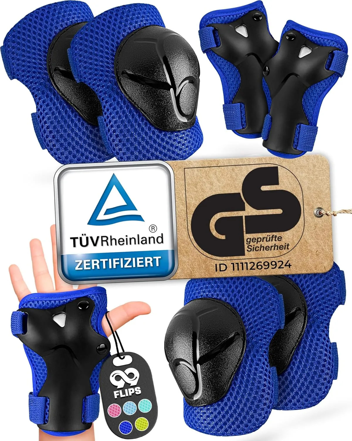 Bild von 99FLIPS Knieschoner für Kinder ab 3 Jahren im 6er Set, Größe XS in Blau, TÜV Rheinland GS geprüft