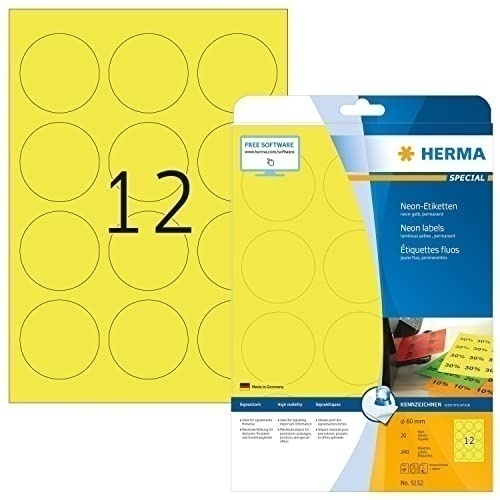 Bild von 5152 Etiketten A4 neon-gelb Ø 60 mm rund Papier matt 240 St.