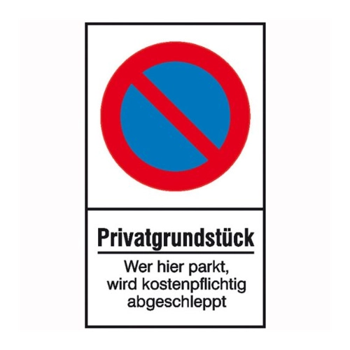 Bild von Haltverbotsschild »Symbol: Eingeschränktes Haltverbot, Text: Privatgrundstück Wer hier parkt wird