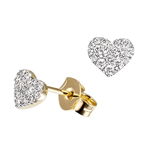 Bild von Paar Ohrstecker Herzen 585 Gelbgold Ohrringe 30 Brillanten zus. 0,34 ct.