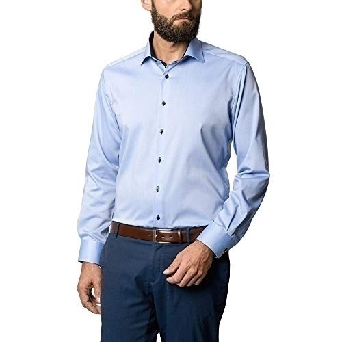 Bild von eterna langarm hemd modern fit pinpoint mittelblau unifarben