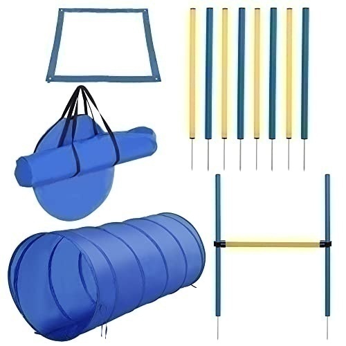 Bild von PawHut Agility-Übungs-Set Slalom-Hürden-Tunnel Hundesport Trainingsplatz PE+Polyester Blau+Gelb   Aosom