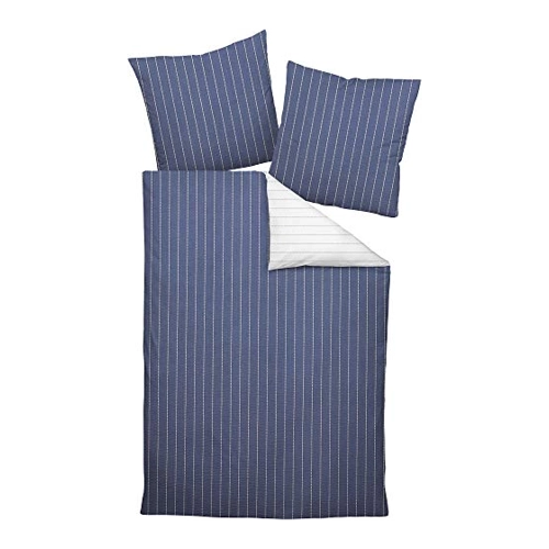 Bild von Mako-Soft-Seersucker Wendebettwäsche 'Tango' denimblau 200X200/2x80x80