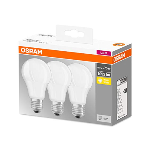 Bild von Osram LED Lampe ersetzt 75W E27 Birne - A60 in Weiß 10W 1055lm 2700K 3er Pack