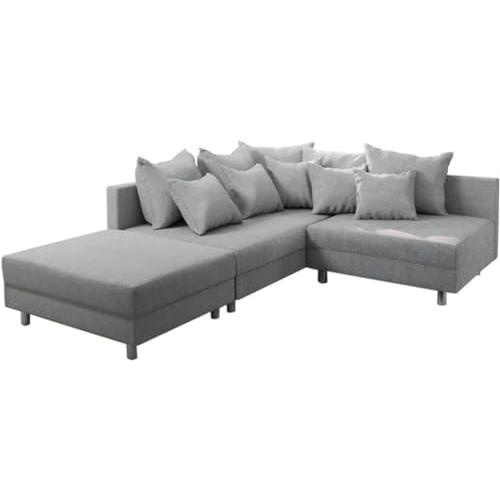Bild von Ecksofa Clovis Grau Flachgewebe Hocker Ottomane Links Modulsofa