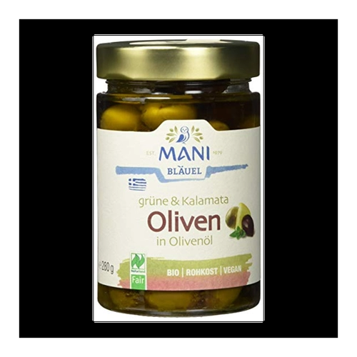 Bild von Grüne & Kalamata-Oliven mit Stein in Olivenöl
