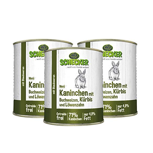 Bild von Schecker - Schecker Hundemenü - Kaninchen mit Buchweizen, Kürbis und Löwenzahn [3 x 820g]