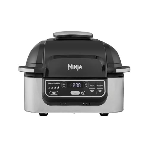 Bild von Ninja Grill & Heißluftfritteuse, 5 Garfunktionen, Holzkohlegrill-Aroma, edelstahl, AG301EU