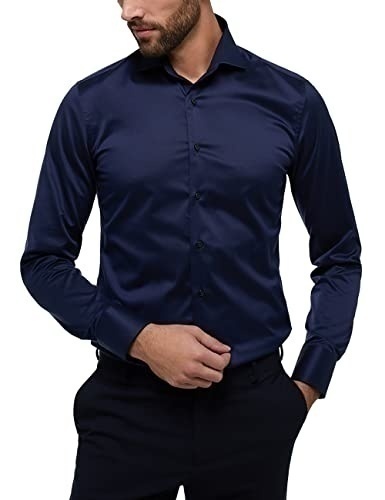 Bild von eterna langarm hemd slim fit gentle shirt twill marine unifarben