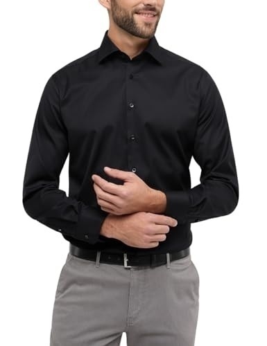Bild von eterna langarm hemd modern fit cover shirt twill schwarz unifarben