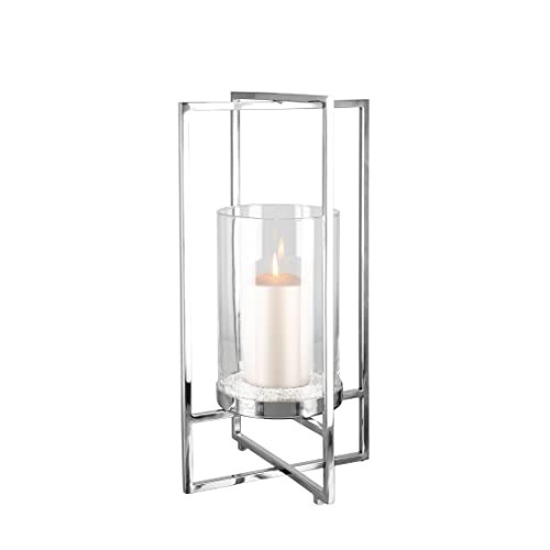Bild von Teelichthalter Windlicht Glas Silber Outdoorgeeignet Edelstahl NORMAN 49 cm Höhe