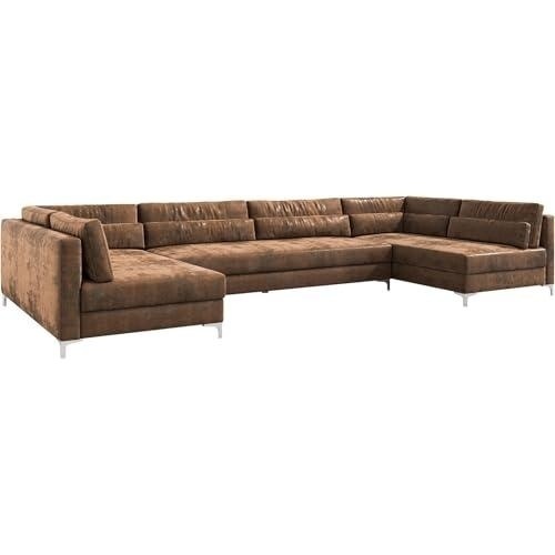 Bild von Wohnlandschaft Elio XL 400x185 cm Lederimitat Vintage Braun Antik