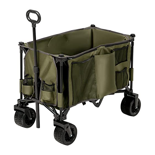 Bild von Bollerwagen, klappbar, 7 Seitentaschen, verstellbarer Griff, bis 120 kg, Stahl, grün, 100 x 48 x 100,5 cm - Grün - Outsunny