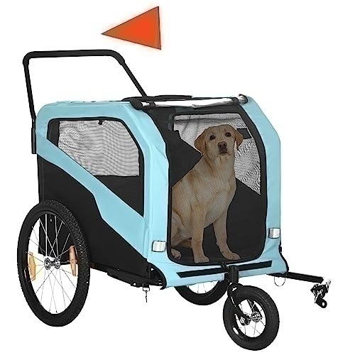 Bild von PawHut 2-in-1 Hundeanhänger, Fahrradanhänger für Hunde, Hundewagen mit Reflektoren, Hundebuggy max. 30 kg, Oxford-Gewebe, Blau   Aosom