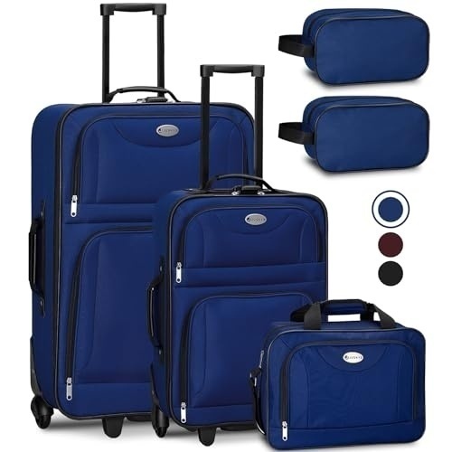 Bild von Juskys Trolley Reisekoffer Set Athen 5 teilig - 60 L, 2 Rollen, Weichschale, Handgepäck, Blau